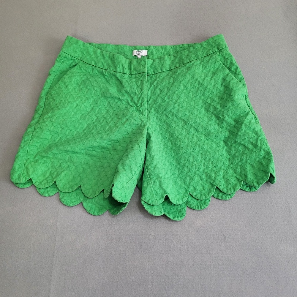 Crown & Ivy Curvy Scalloped Edge Hem Shelby Shorts Textured Women's 14W Green